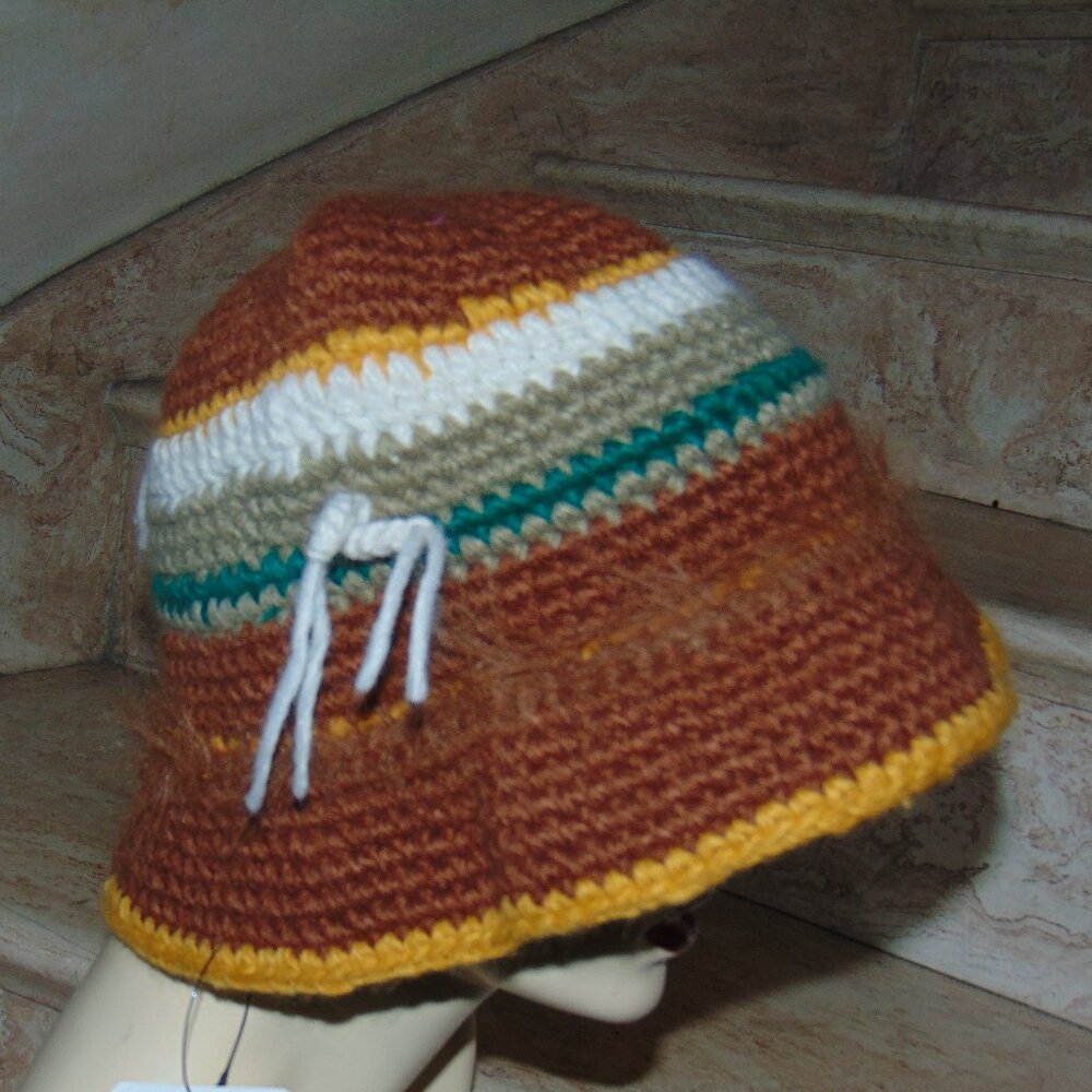 RARE Hansel From Basel Bucket Hat Crochet Multicolored Fuzzy Y2K Winter Cabin